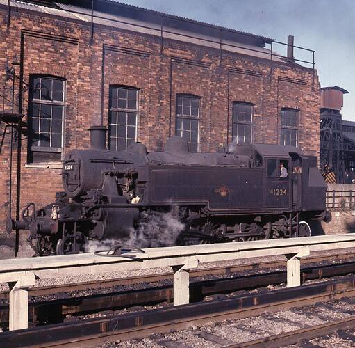 Bournemouth - 41224 Ivatt Class 2 2-6-2T yard pilot simmers between chores - details lost - f891034792